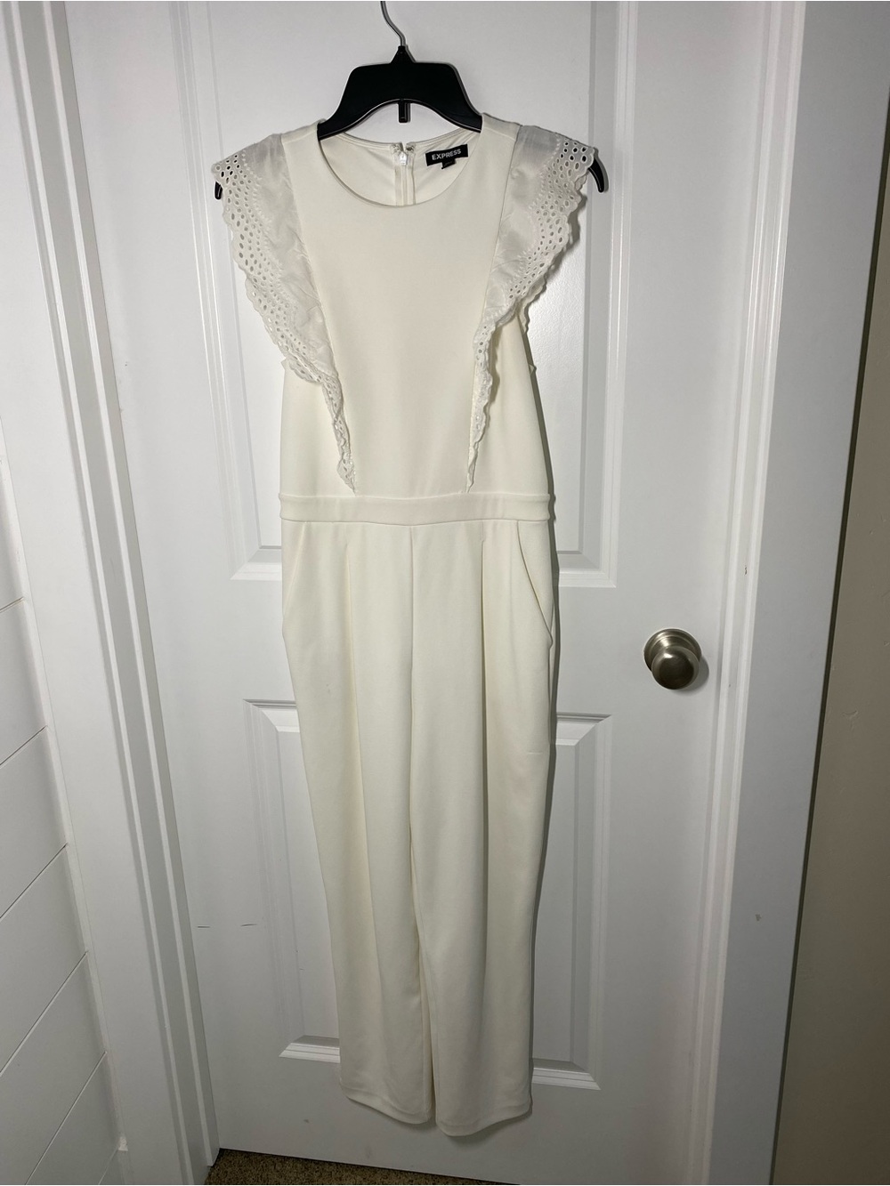 White Eyelet Ruffle Sleeve Jumpsuit